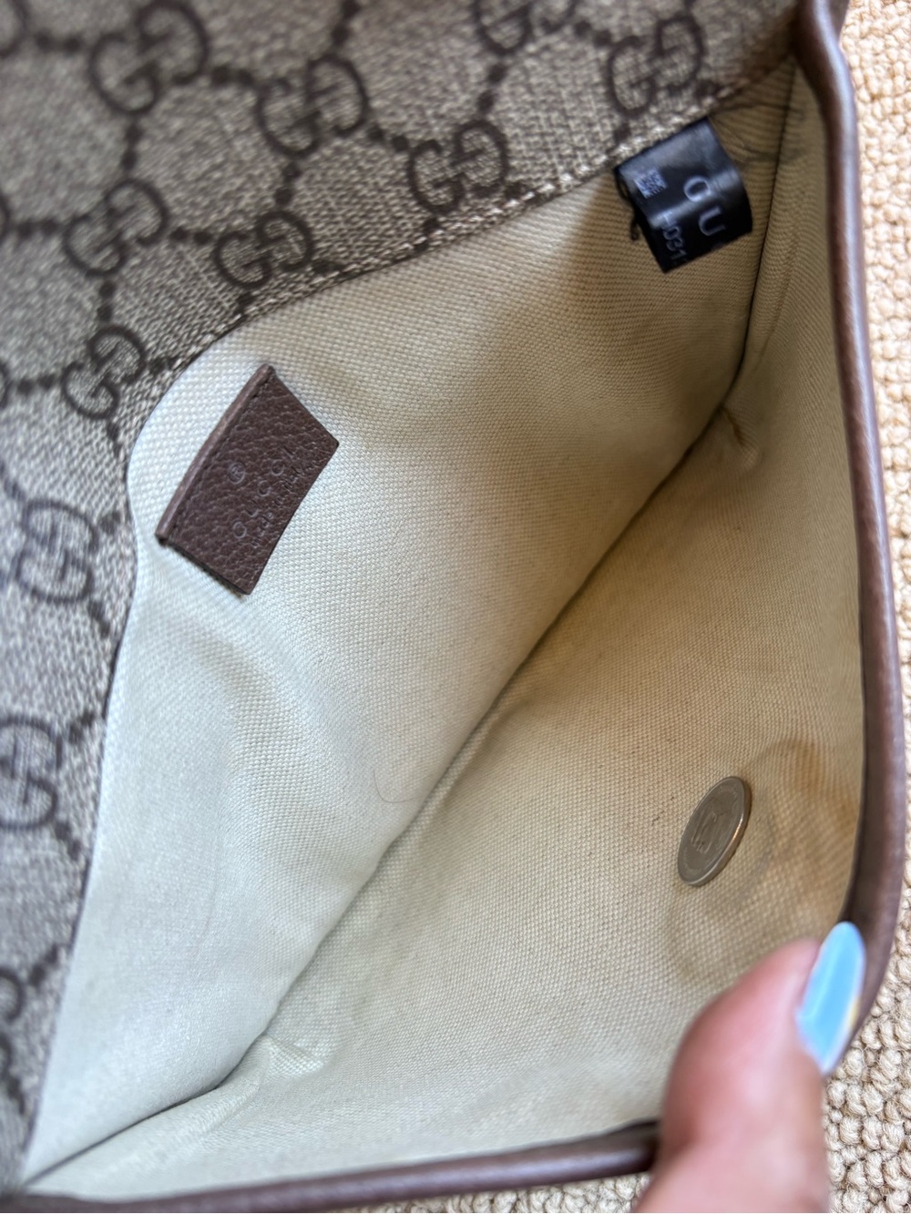 Gucci Beige GG Supreme Canvas Belt Bag with Green-Red Web Strap - Picture 9 of 9